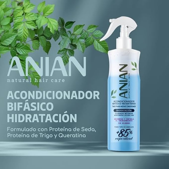 ANIAN - LEAVE-IN CONDITIONER, 400 ML, BI-PHASE HYDRATION CONDITIONER FOR ALL HAIR TYPES, DETANGLES AND CONTROLS FRIZZ, WITH SILK PROTEIN, WHEAT AND KERATIN - Image 3